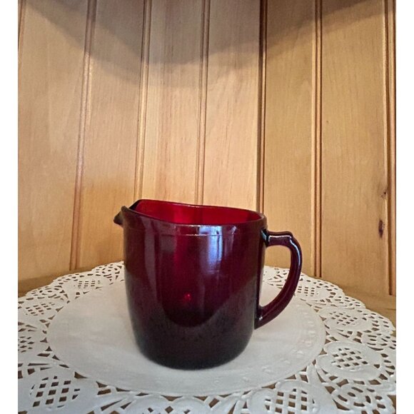 Vintage Anchor Hocking Ruby Red Glass Creamer Small Jug Pitcher - Picture 4 of 7